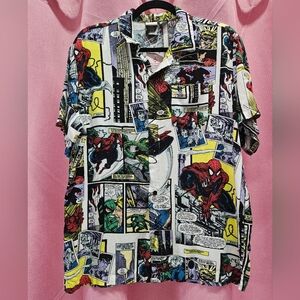 Marvel Spider-Man Comic Strip Button Up Sz Lrg